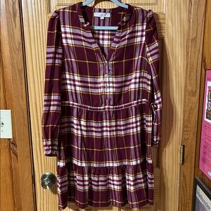 LOFT Burgundy and Yellow Striped Dress - Size Medium